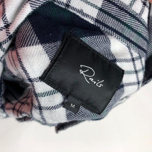 Rails Women's Check Plaid Button Up Collared Shirt Black Size Medium Rayon EUC - Picture 5 of 7